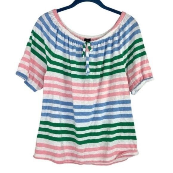Talbots Striped Pastel Top Spring Colors Wideneck - Picture 2 of 7